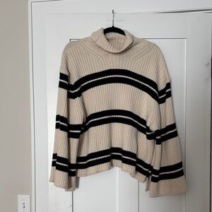 H&M Cream and Black Striped Turtleneck Sweater